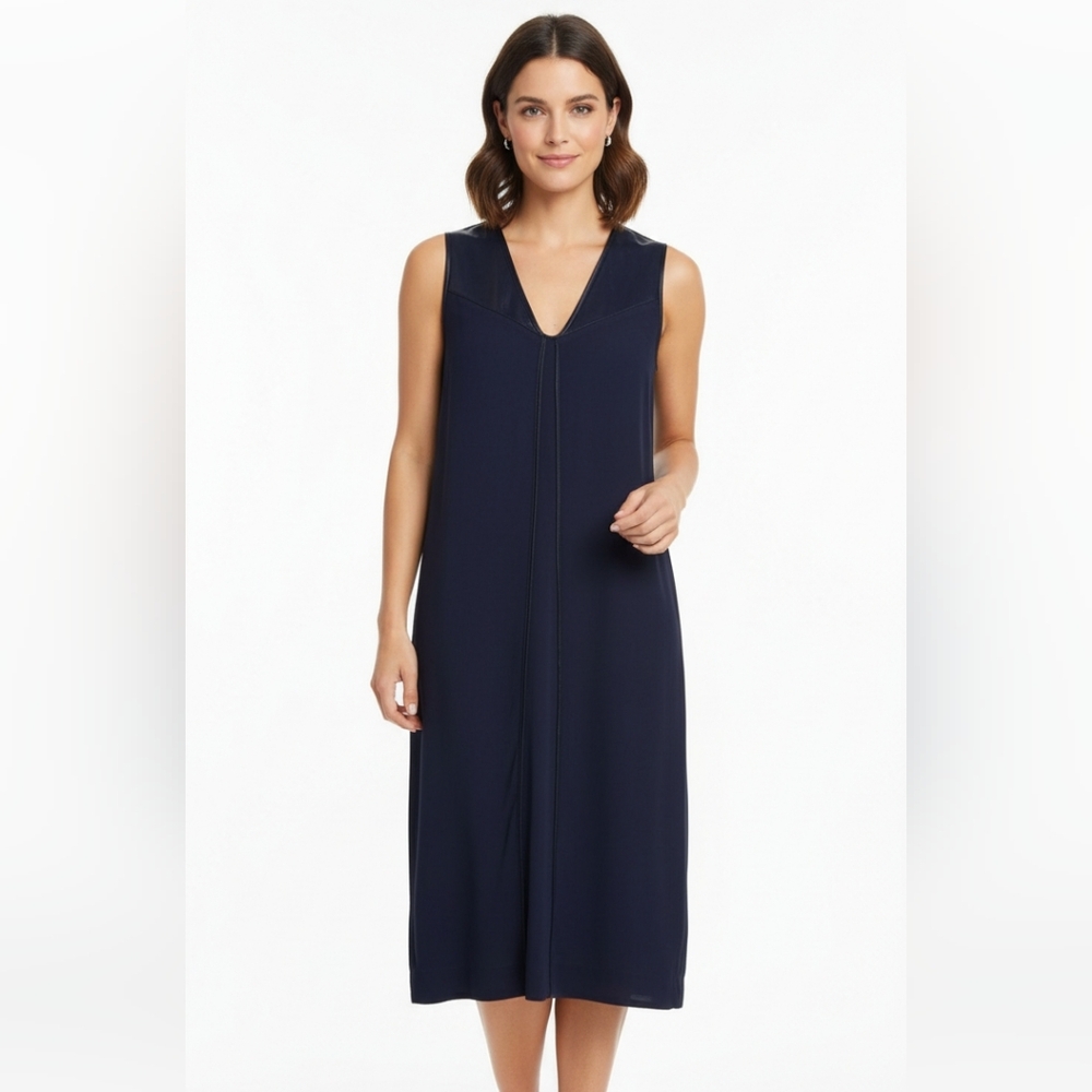 Vince Navy Blue Sateen Shift Dress Size small